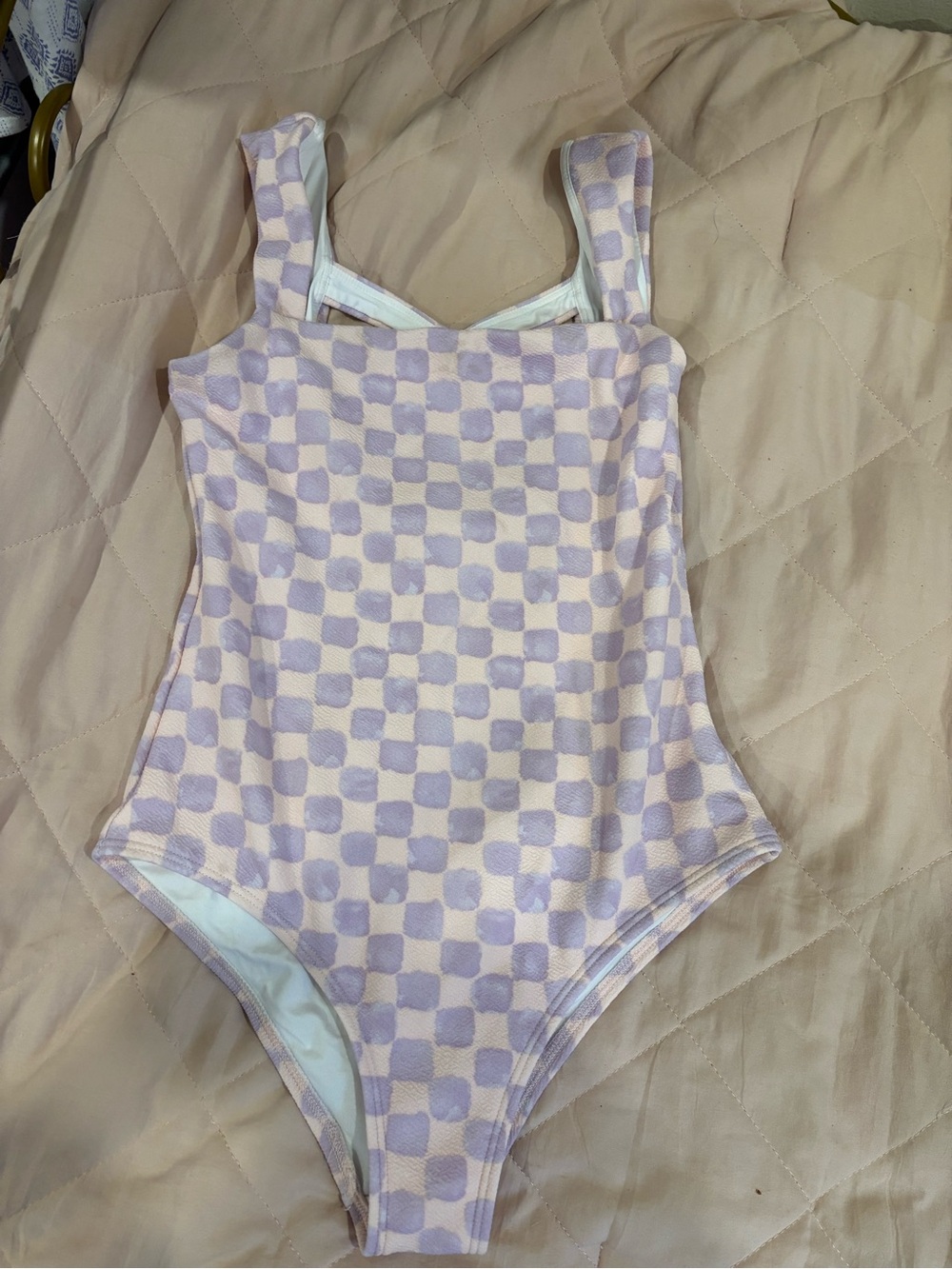 Old Navy Lavender and White Checkered Girls One-Piece Swimsuit